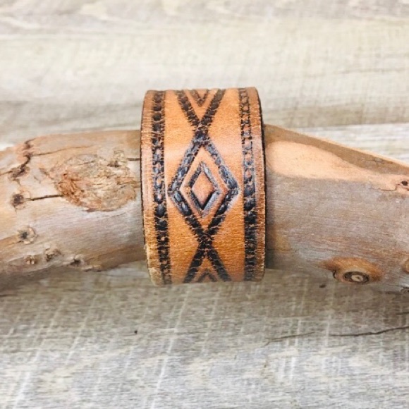 handmade Jewelry - Sold-Vintage top grain leather upcycle cuff